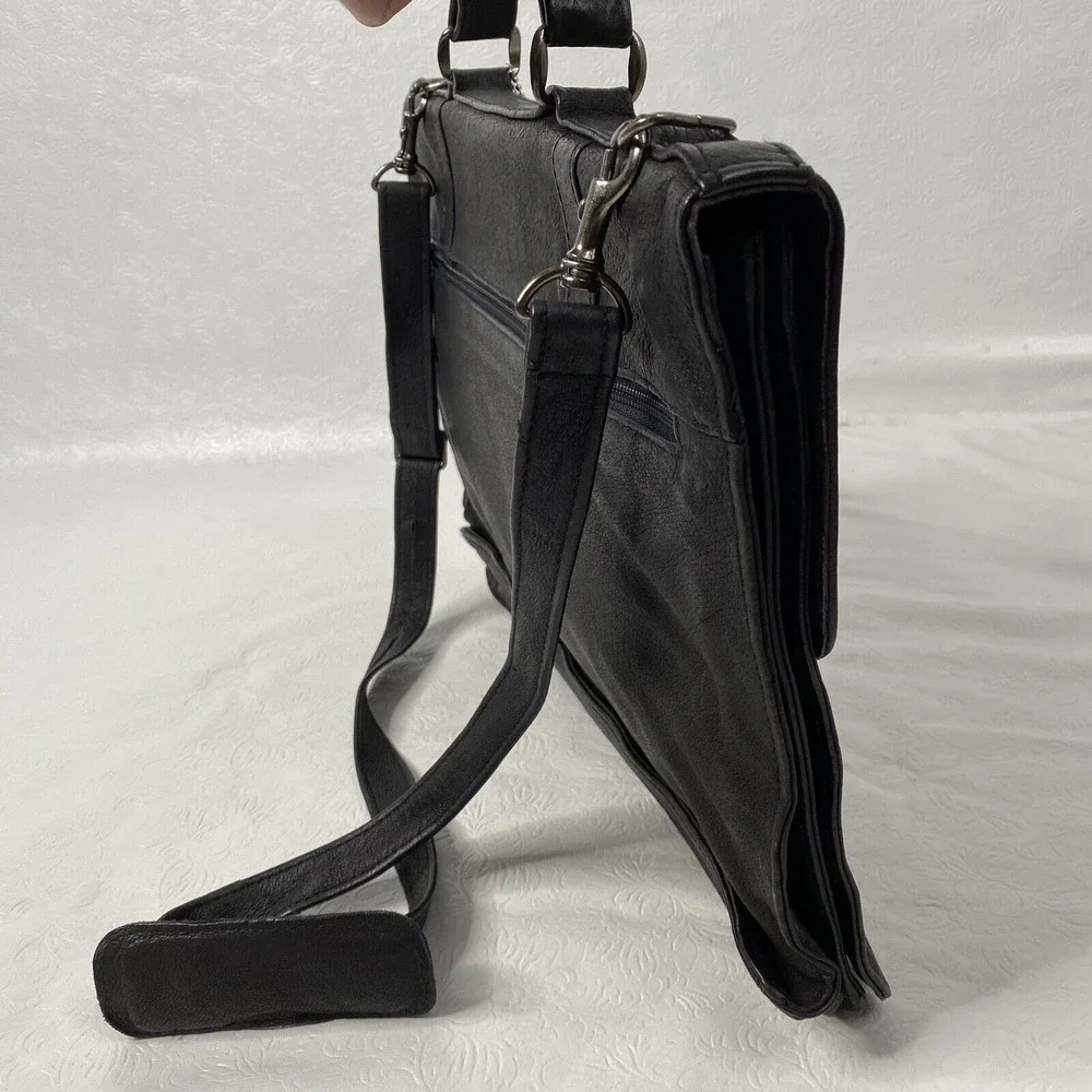Roma Black Leather Briefcase - Men Bags Briefcases